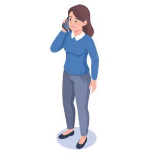 icon of a woman on a cellphone, smiling